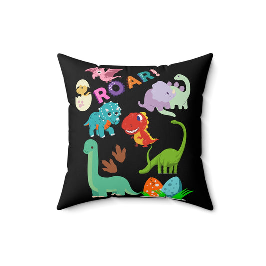 Kids Dinosaur Theme Spun Polyester Square Pillow/Toddler Customized Decorative Pillow/Kids Bedroom Pillow/Kids Birthday Present Trend