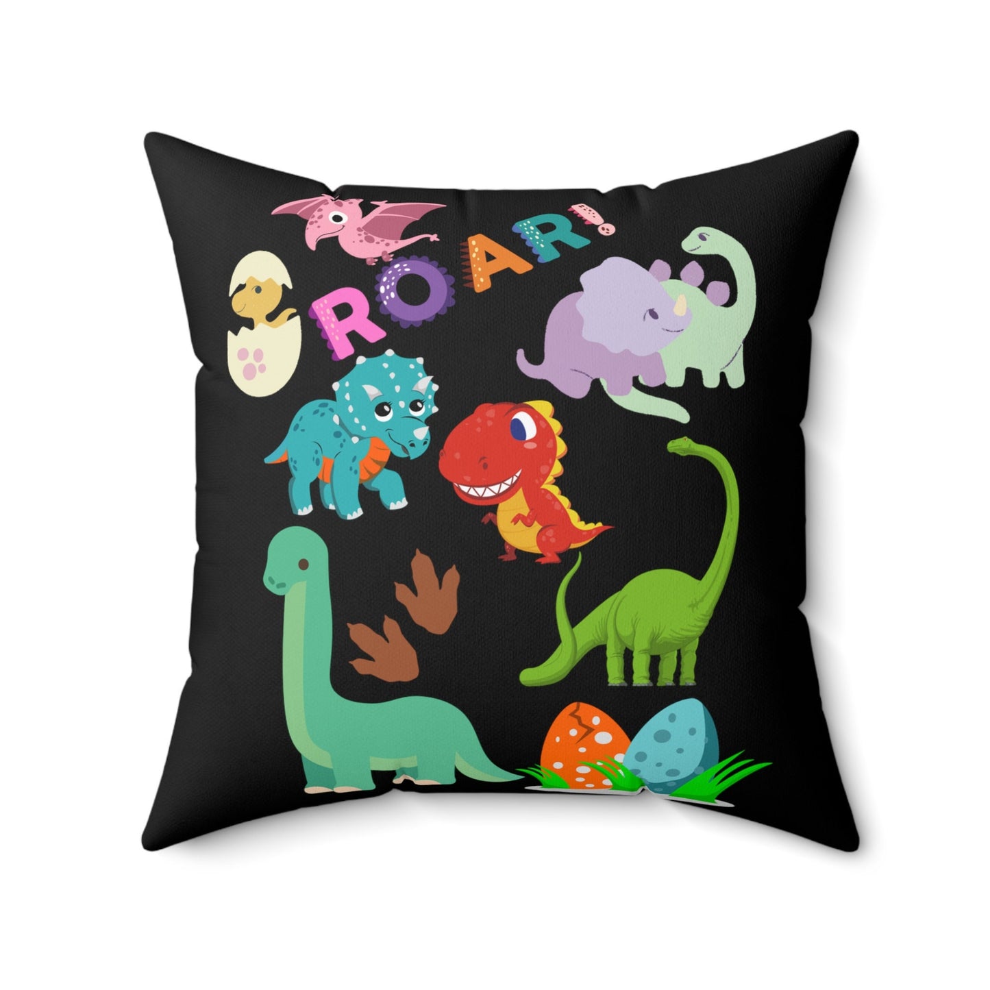 Kids Dinosaur Theme Spun Polyester Square Pillow/Toddler Customized Decorative Pillow/Kids Bedroom Pillow/Kids Birthday Present Trend