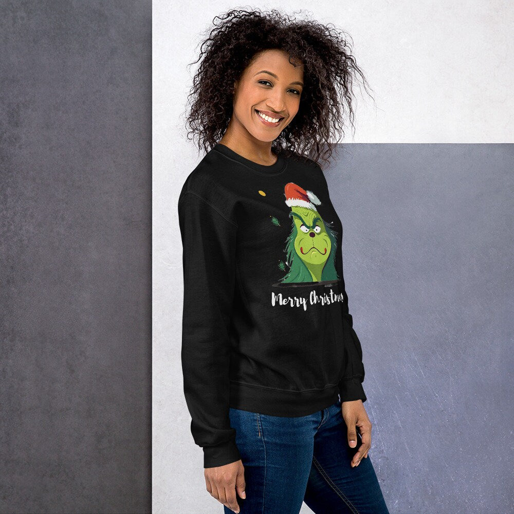 Christmas Sweatshirt/Grinch Unisex Sweatshirt/Christmas Party Outfit/Secret Santa Gift Idea/Best Friend Grinch Christmas Present