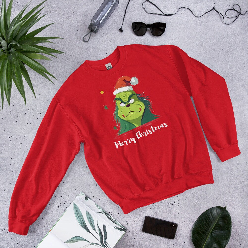 Christmas Sweatshirt/Grinch Unisex Sweatshirt/Christmas Party Outfit/Secret Santa Gift Idea/Best Friend Grinch Christmas Present