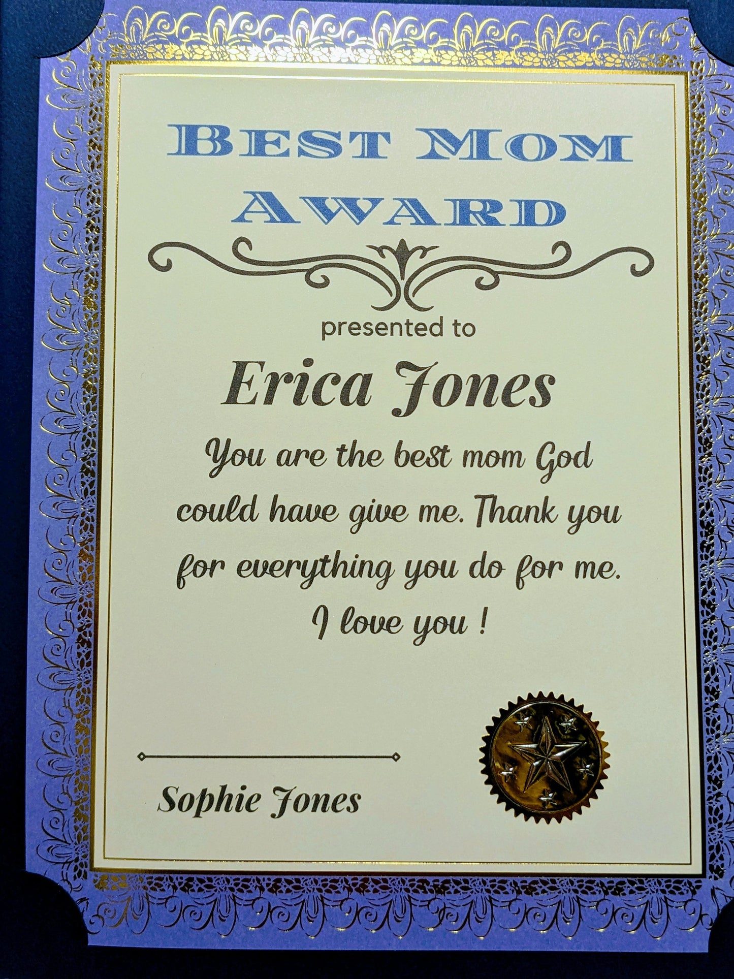 Best Mom Gift Idea/Mother's Day Best Mom Award Certificate/Present For Mothers/Any Award Certificate/Best Dad Father's Day Gift